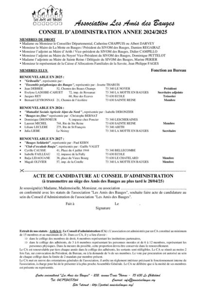 Vous pouvez faire de candidature pour siéger au conseil d’administration des Amis des Bauges